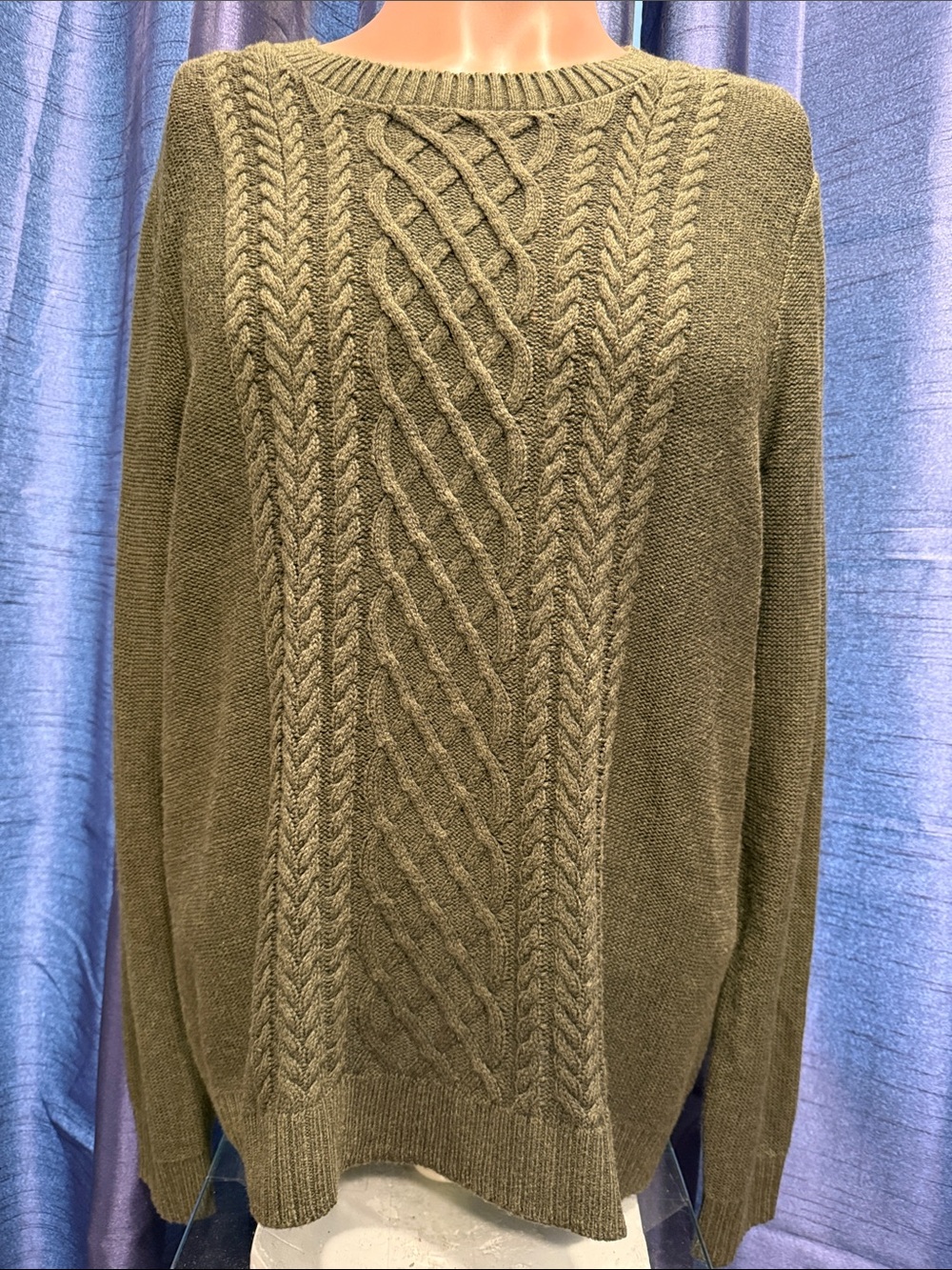 croft & barrow Olive Green Cable-Knit Crewneck Sweater